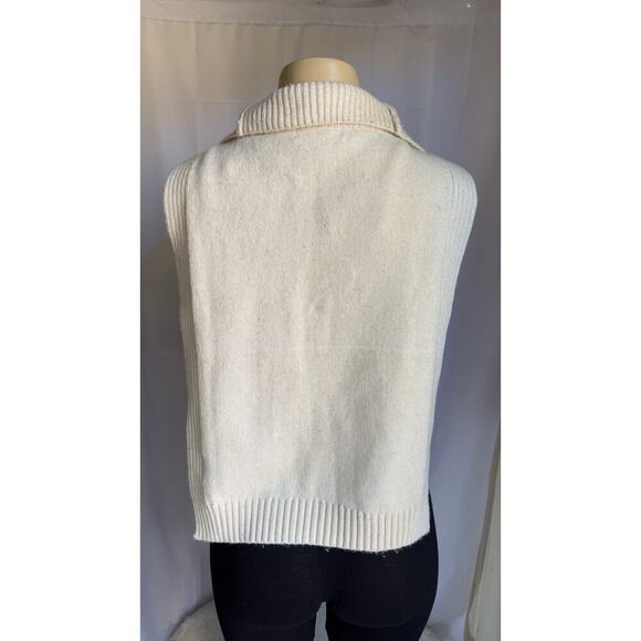H&M Women's Knitted Zip-Up Collar Sweater Vest Light Beige Side Slit One Size - Picture 3 of 6